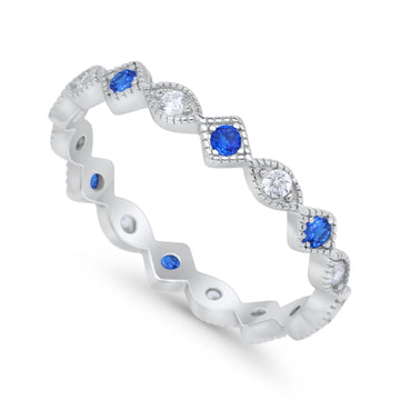Full Eternity Wedding Band Ring Marquise Round  Simulated Blue Sapphire CZ 925 Sterling Silver